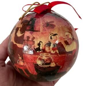 Vintage Disney Pinocchio Christmas Ornament Ball with Ribbon Gepetto Light Wear